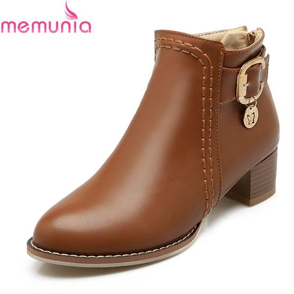 

boots memunia arrival women brand round toe pu leather ankle with metal decoration high heels size 34-43, Black