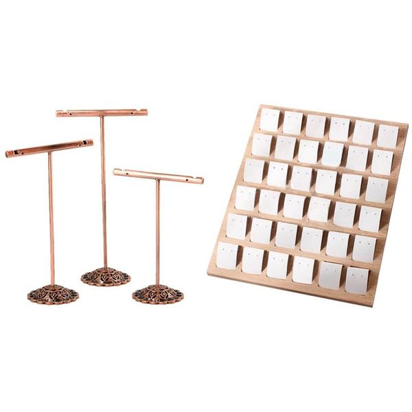 

jewelry pouches, bags earring display rack bronze & card velvet artificial leather bamboo holder white, Pink;blue