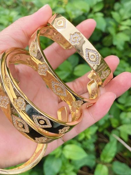 

bangle lucky turkish evileye evil eye hamsa hand open bracelet for women solid 18k gold color colorful cubic zirconia cuffs, Black