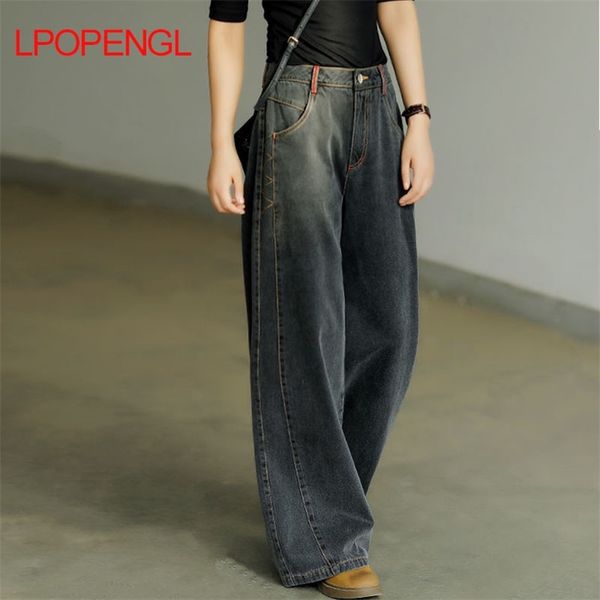 

black straight vintage jeans women's y2k streetwear denim trousers female office high waist mom drape wide-leg pants 210818, Blue