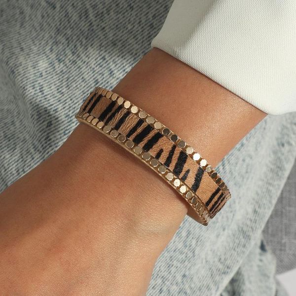 

bangle ornapeadia bohemian bracelet for women fashion trend zebra print leopard horse hair charm bracelets, Black
