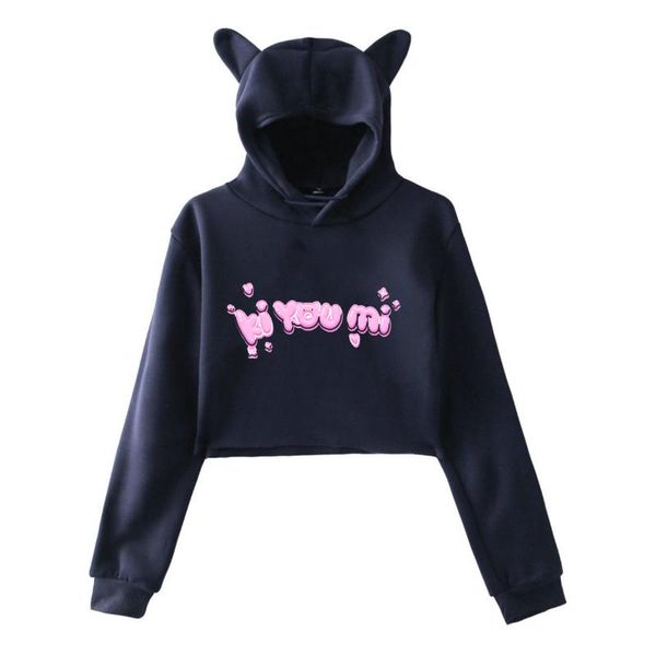

women's hoodies & sweatshirts ki you mi print women cat high waist long sleeve autumn winter ear pullovers fashion y2k girls clothing, Black