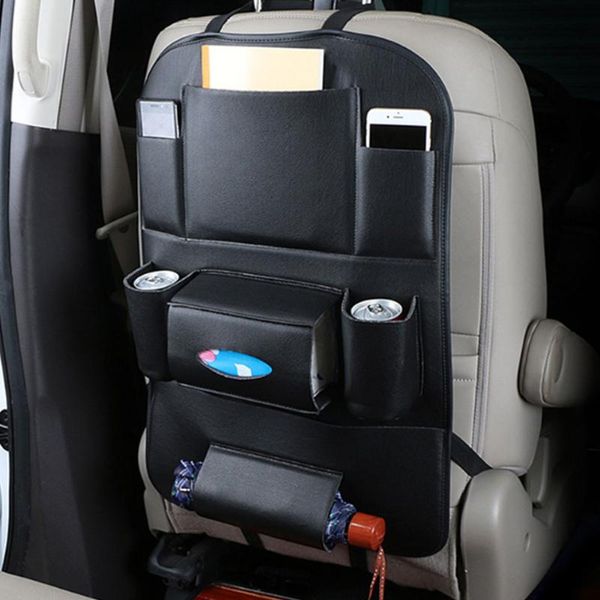 

car organizer leather suv seat back durable practical multi-functional multi pocket backseat storage bag kick mat