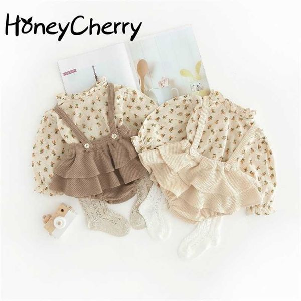 

honeycherry autumn baby girl overall shirt set baby suit strap outfits baby girl fall clothes set(no sock) 220118, White