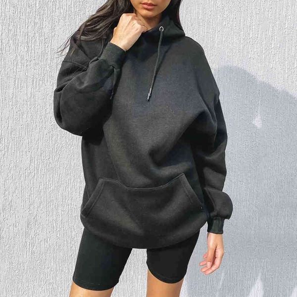 

women's hoodies & sweatshirts warm velvet tracksuit sweater women casual oversize pockets pullover sweatshirt outerwear trend v9q9, Black