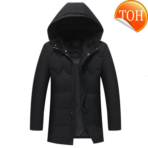 

and 2021 winter men's down cotton padded jacket medium long, Black