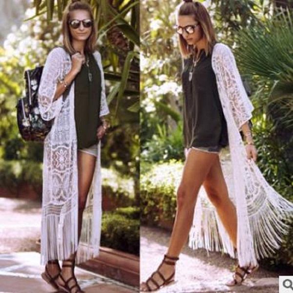 

lace beach pareos swimwear long sleeve bohemian slim dresses women white holiday bikini cover-up bathing suit beachwear women's, White;black