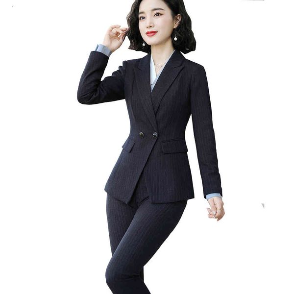 

women's suits & blazers blue black pant suit women s-5xl professional office lady work wear striped jacket coat and trousers 2 piece se, White;black