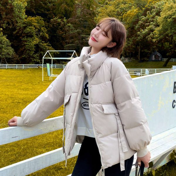 

down cotton padded jacket female short student winter thick bf bread, Black