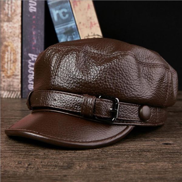 

genuine cowhide leather caps fashion warm military luxury design visors sun hats cap mz08 wide brim, Blue;gray