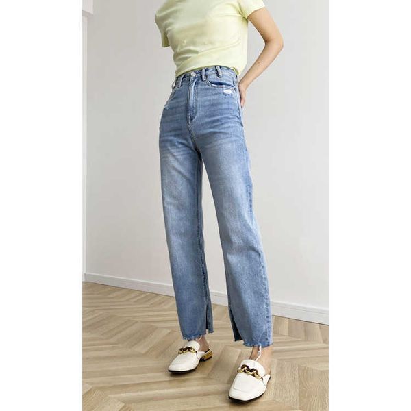 

summer's high 2021 waist, thin, burr, micro lapped casual jeans for women, Blue