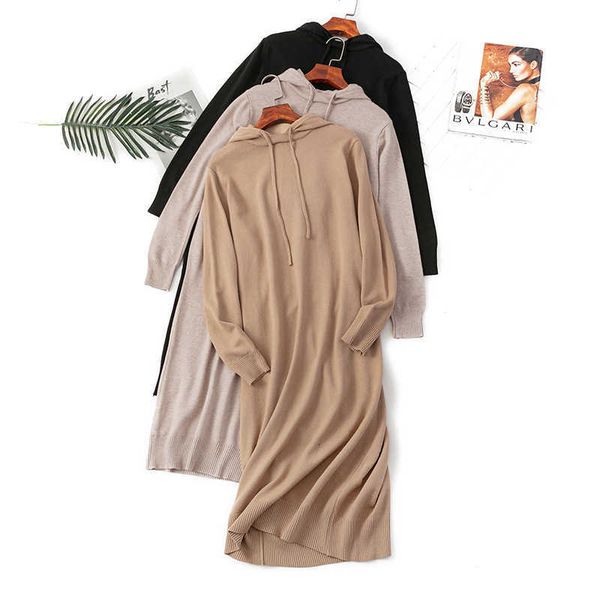 

casual dresses casual hooded maix women straight sweater autumn winter loose long thick female oversize girl knit 7ps1, Black;gray