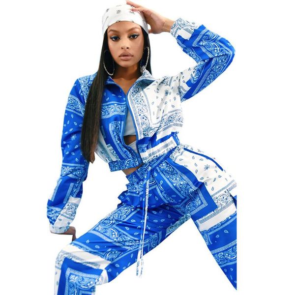 

women's two piece pants women print set causal sweatsuit long sleeve zippers short jacket femme jogger suit outfit street tracksuit, White