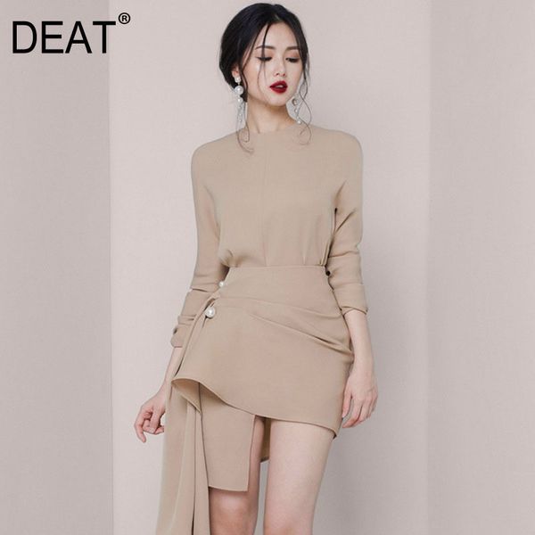 

dress two pieces suit round neck long sleeve slim women apricot asymmetrical high fashion tide summer 7e0244 210421, White