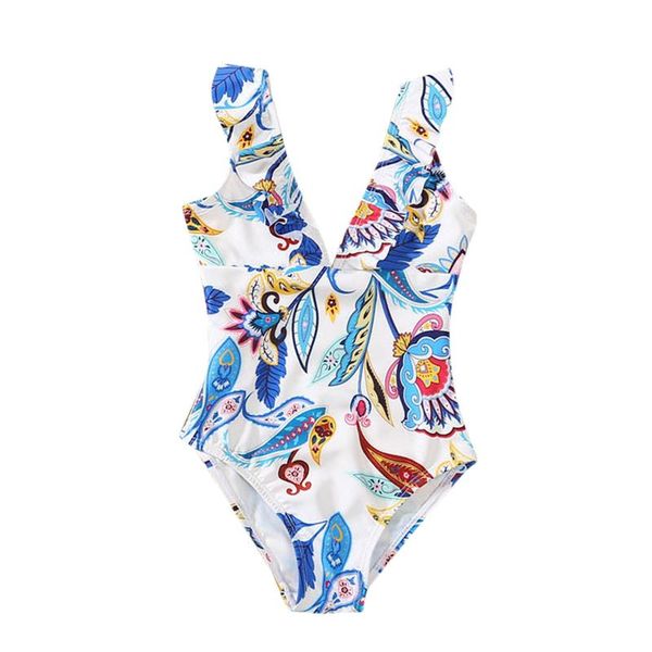 

women's swimwear 2-9y girls summer parent child family bikini set parent-child plant printed jumpsuit leaf one piece swimsuit biquini#3, White;black