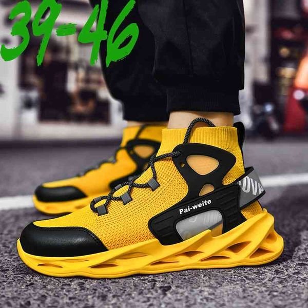 

men's shoe personality large blade flying woven sports fashion socks shoes men's 2020 trend, Black