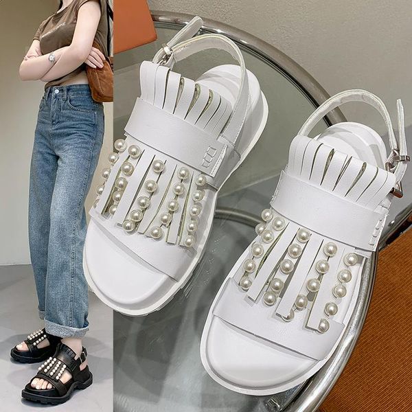 

sandals women 2021 summer rhinestone white wedges fashion platform female casual outdoor beach roman shoes, Black