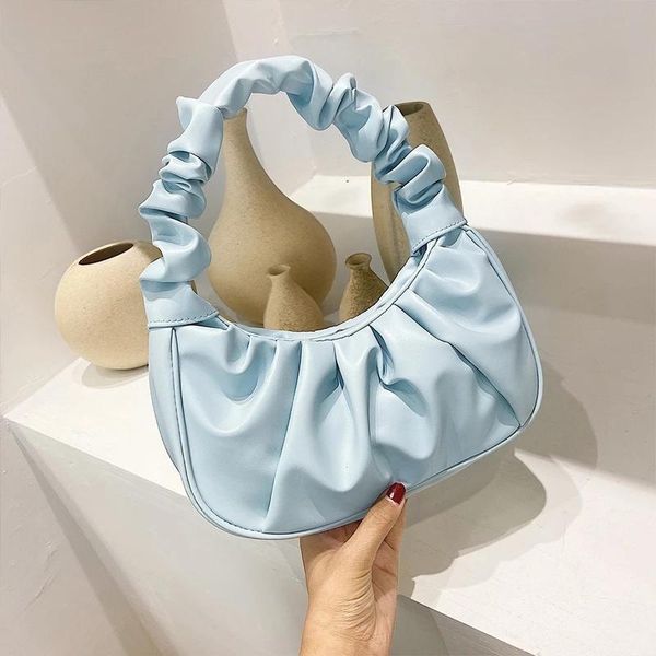 

evening bags casual pu leather handle bag women pleated cloud fashion armpit all-match shoulder french small handbags girl totes