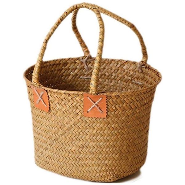 

storage baskets rattan bag basket round beach women straw woven shoulder travel for girls