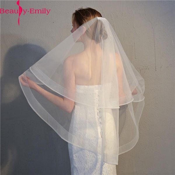 

bridal veils beauty emily white two layers ribbon edge wedding accessories simple short women with comb real po, Black