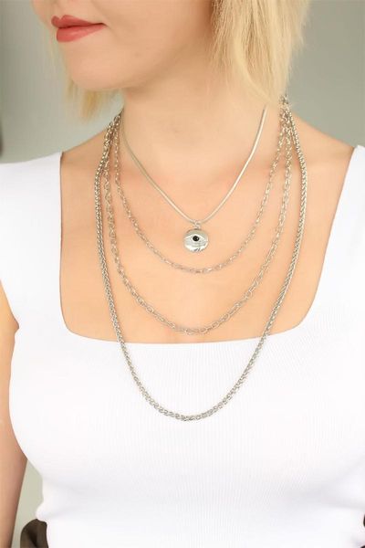 

earrings & necklace eye figured silver color multi chain lady 's