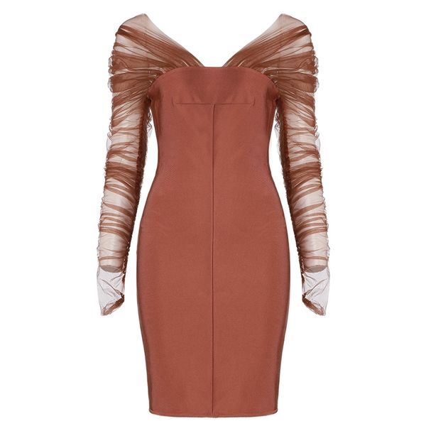 

party women dress fashion arrival mesh strapless long sleeve autumn winter clothing club celebrity bandage dresses 210515, Black;gray