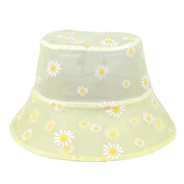 

casual caps for elegant ladies spring summer designers mesh yarn dyed little daisy printed lace bucket hat korean style versatile breathable, Blue;gray