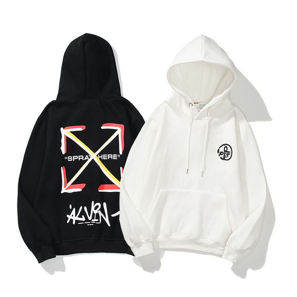

off graffiti letter hooded sweater color gradient arrstyle print coat, Black