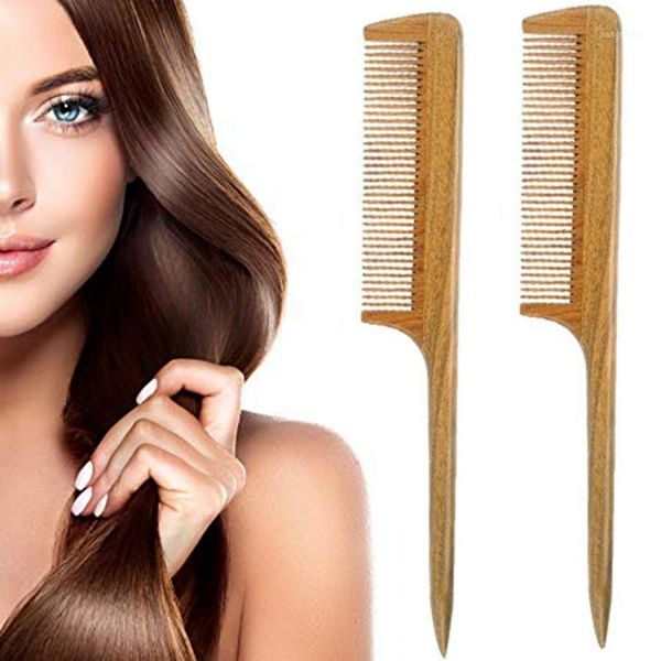 

2pcs natual green sandalwood no static handmade comb wooden rat tail comb1, Silver
