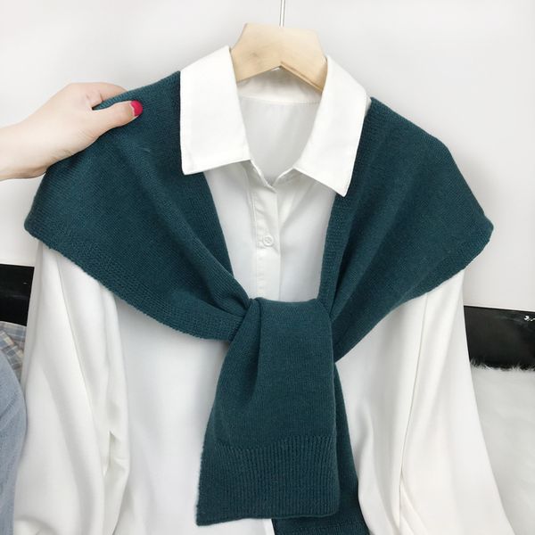 

south korea dongdamen autumn and winter solid color knitting shawl with net red knot scarf, Blue;gray