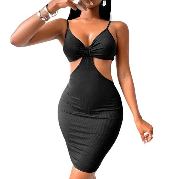 

casual dresses 2021 hollow out knit slip dress women sleeveless v neck solid backless bodycon mini nightclub evening party, Black;gray