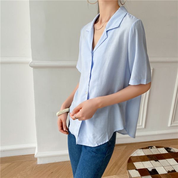 

ol elegant basic women summer blouses loose v-neck solid office lady short sleeve cotton linen shirt blusas 210421, White