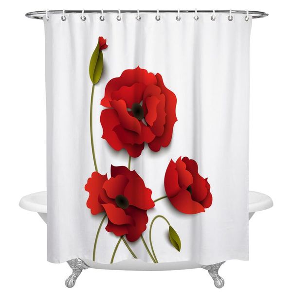 

shower curtains red flower poppy waterproof retro bathroom decor curtain bath home