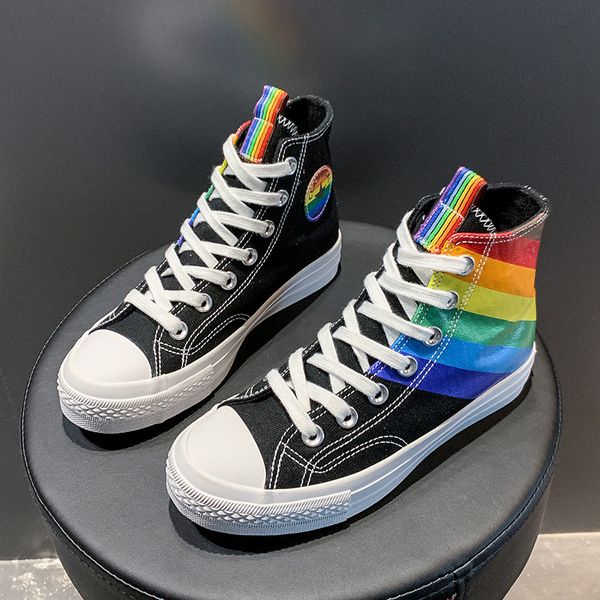 

roller shoes women canvas fashion rainbow breathable sneakers high lace-up vulcanize women spring/autumn new