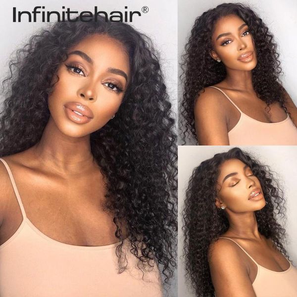 

deep wave middle part 13*1 t lace front 150% density human hair wigs remy brazilian pre plucked wig, Black;brown
