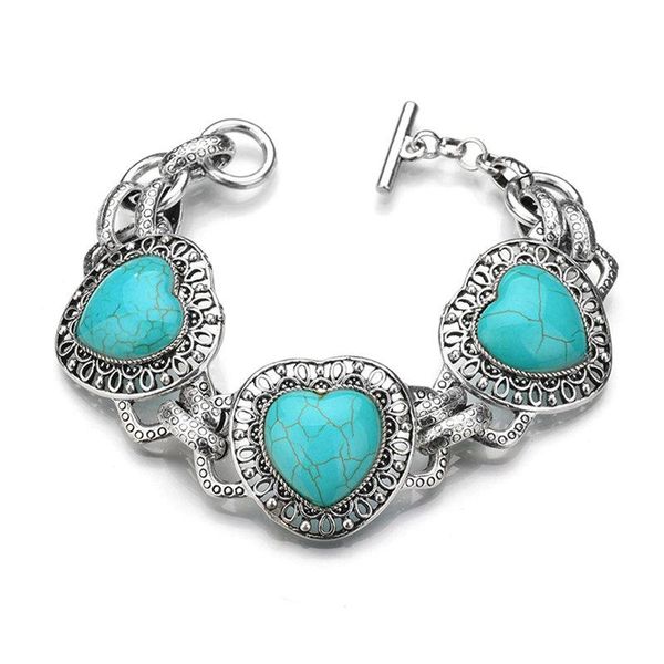 

charm bracelets handmade boho nature green stone beads bracelets/bangles women jewelry heart shaped turquoises bracelet for woman party gift, Golden;silver