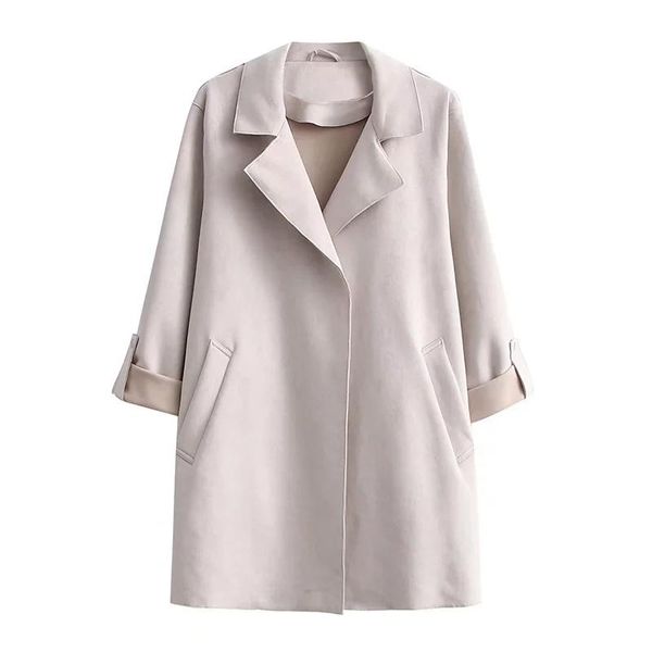 

women's wool & blends women spring autumn khaki long overcoat jacket female turn down collar pocket fine hair chic lady casual fashion, Black