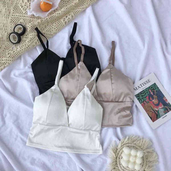 

women's tanks & camis summer female satin crop women camisoles womens sleeveless v-neck with chest padded camisole cloth, White