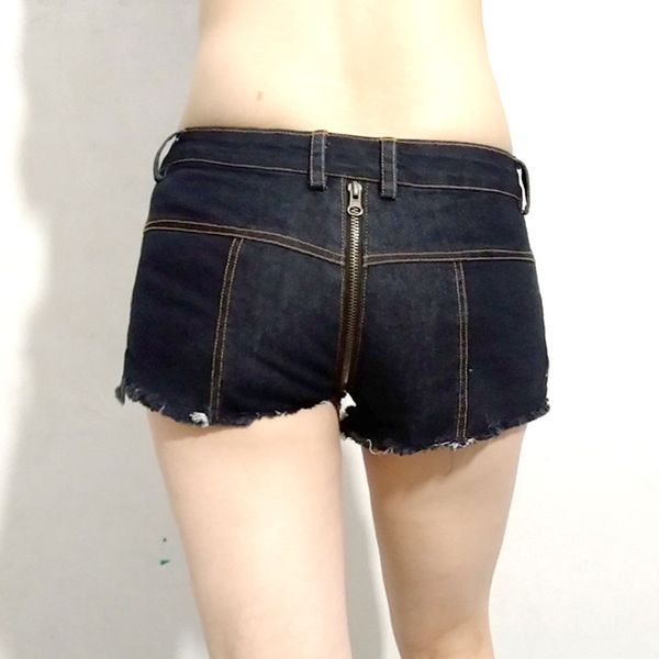 

women black tassel low rise waist short two way zipper open crotch denim booty jeans shorts f52, Black;white