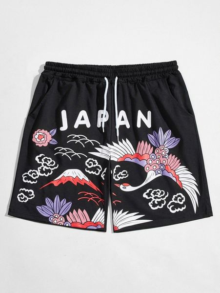 

men letter & animal track shorts l7xq#, Black
