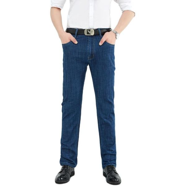 

men's jeans 2021 fashion business classic style casual stretch slim jean pants male brand denim trousers black blue