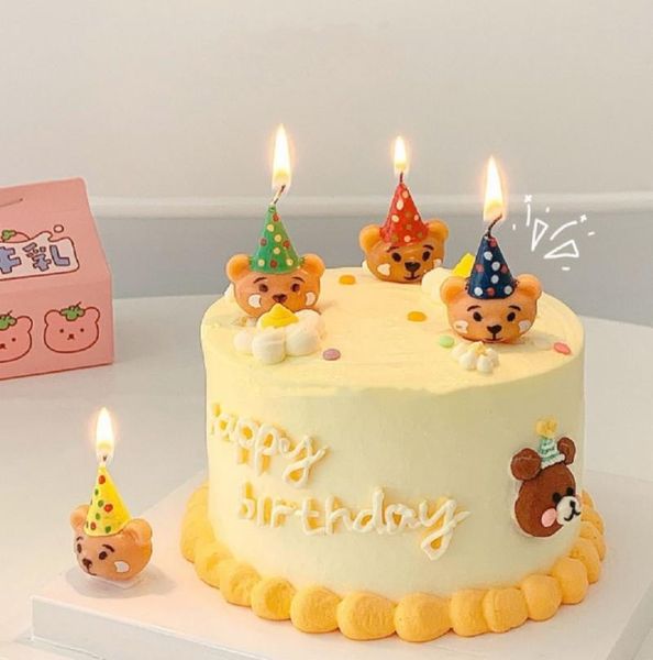 

other festive & party supplies korean ins color hat bear candle birthday cake decoration cute children's cupcake baby shower ornament b