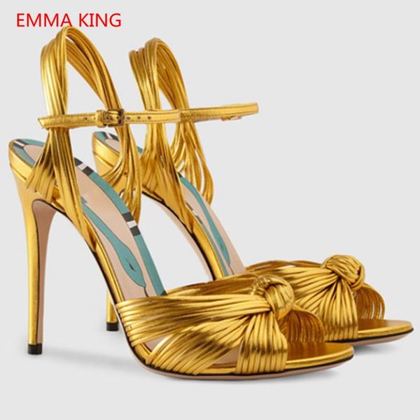 

women summer gladiator sandals open toe ankle strap women's high heels shoes bow-knot luxury leather thin sandal dress, Black