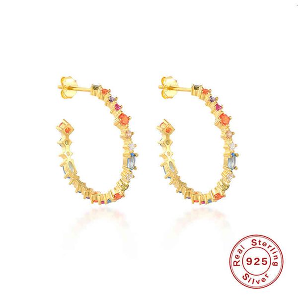 

earrings charms s925 sterling silver c-shaped flower charm hanging ring selling personalized diamond inlaid ins, Golden