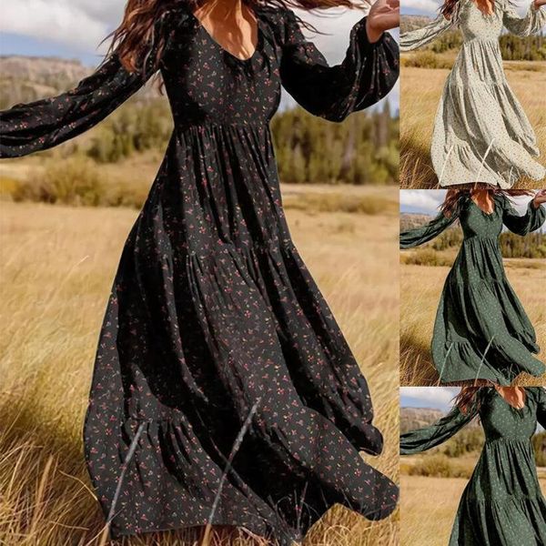 

casual dresses summer women's dress 2021 v-neck boho temperament retro holiday leisure long sleeved beach women y2k, Black;gray