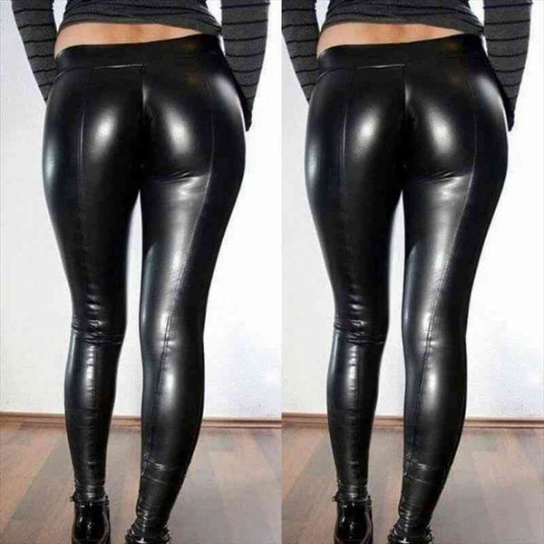 

women pu leather leggings stretch solid color casual skinny high waisted pencil trousers daily wear plus size, Black
