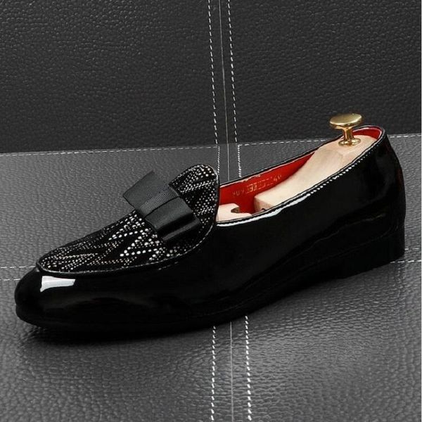 

dress shoes fashion men black bow with rhinestone flat man designer wedding party formal prom business da05