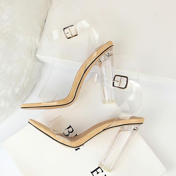 

sandals 2021 summer luxury women transparent heels clear block 11.5cm high fashion party jelly strap chunky shoes, Black
