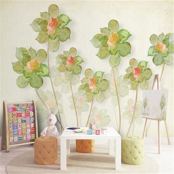 

wallpapers hand painted mural nordic style flowers po wallpaper cute green floral wall covering living room home decor theme