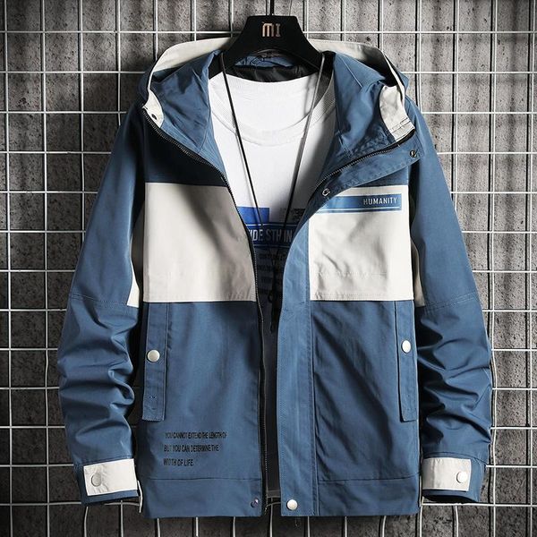 

men's jackets 2021 spring autumn men cargo hooded jacket casual trend all match stitching printed slim jacke, Black;brown